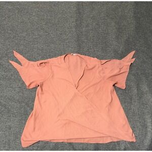 Sandy & Sid Women's Size M Blouse Pink Cold Shoulder‎ Surplice Wrap V-Neck